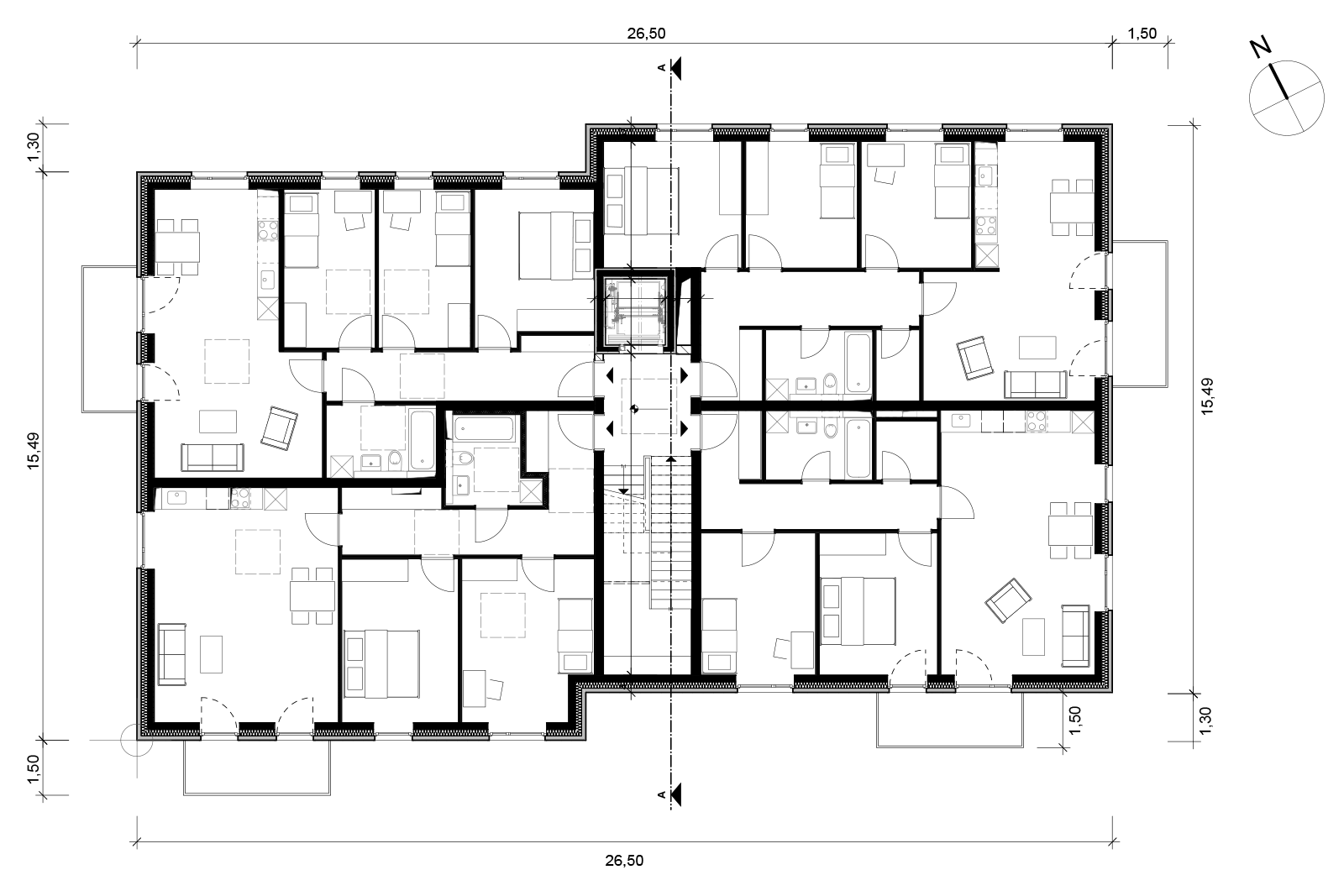 Mehrfamilienhaus mit 14 Wohneinheiten, Grundriss Obergeschoss