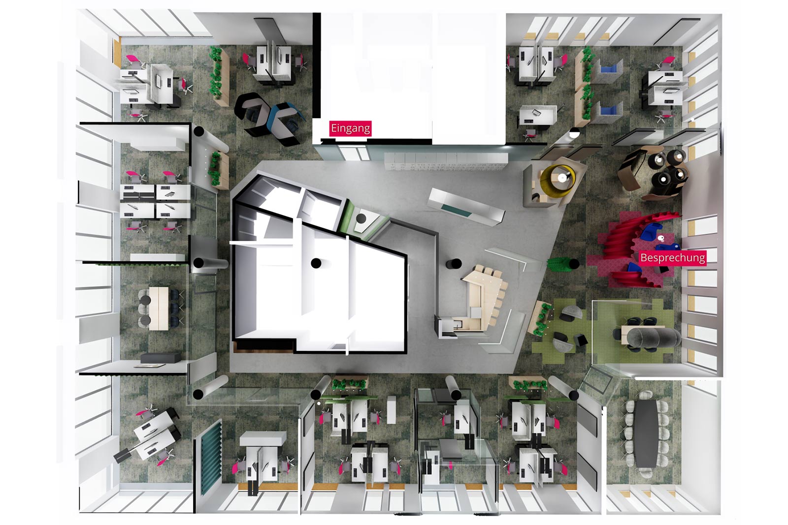 3D-Modell, Neubau Bürogebäude mit repräsentativer Banknutzung