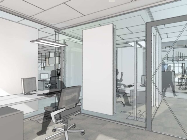 Visualisierung Arbeitsplatz, Neubau Bürogebäude mit repräsentativer Banknutzung