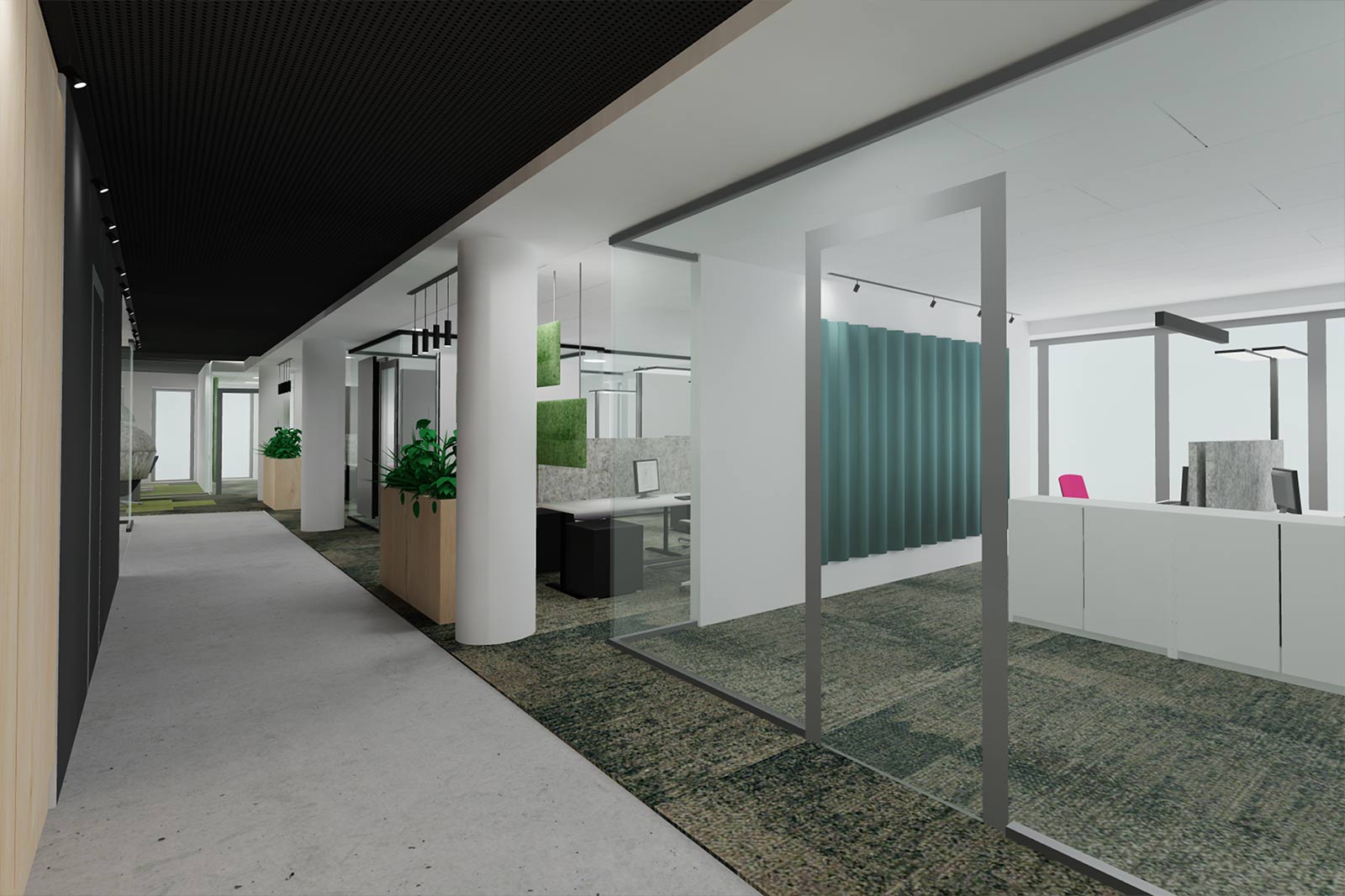3D-Visualisierung Besprechungsräume, Neubau Bürogebäude mit repräsentativer Banknutzung