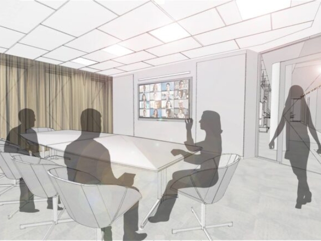 Visualisierung Besprechungsraum, Neubau Bürogebäude mit repräsentativer Banknutzung