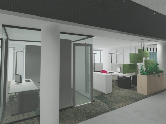 3D-Visualisierung Büro, Neubau Bürogebäude mit repräsentativer Banknutzung