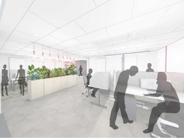 Visualisierung Büroarbeitsplätze, Neubau Bürogebäude mit repräsentativer Banknutzung
