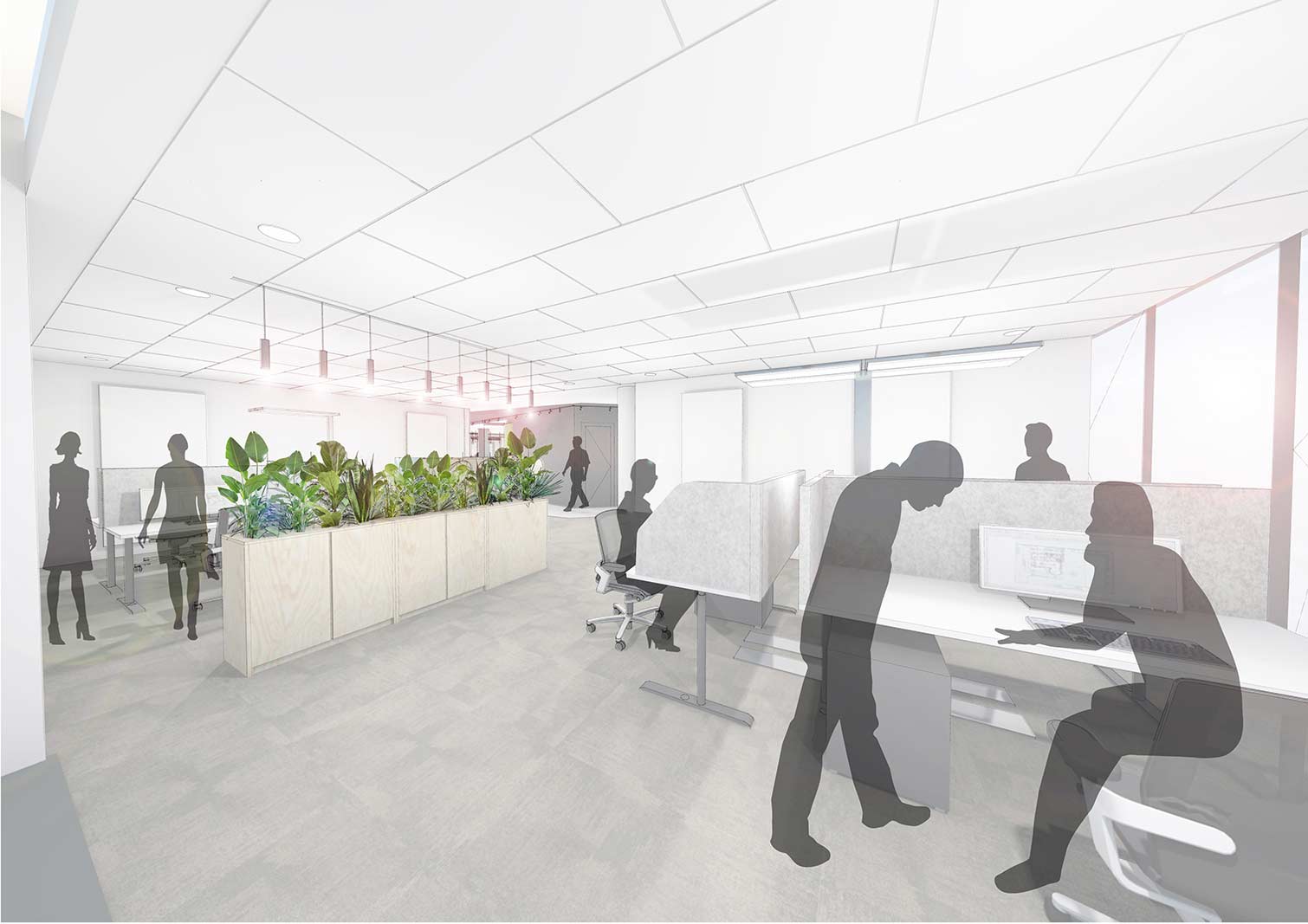 Visualisierung Büroarbeitsplätze, Neubau Bürogebäude mit repräsentativer Banknutzung