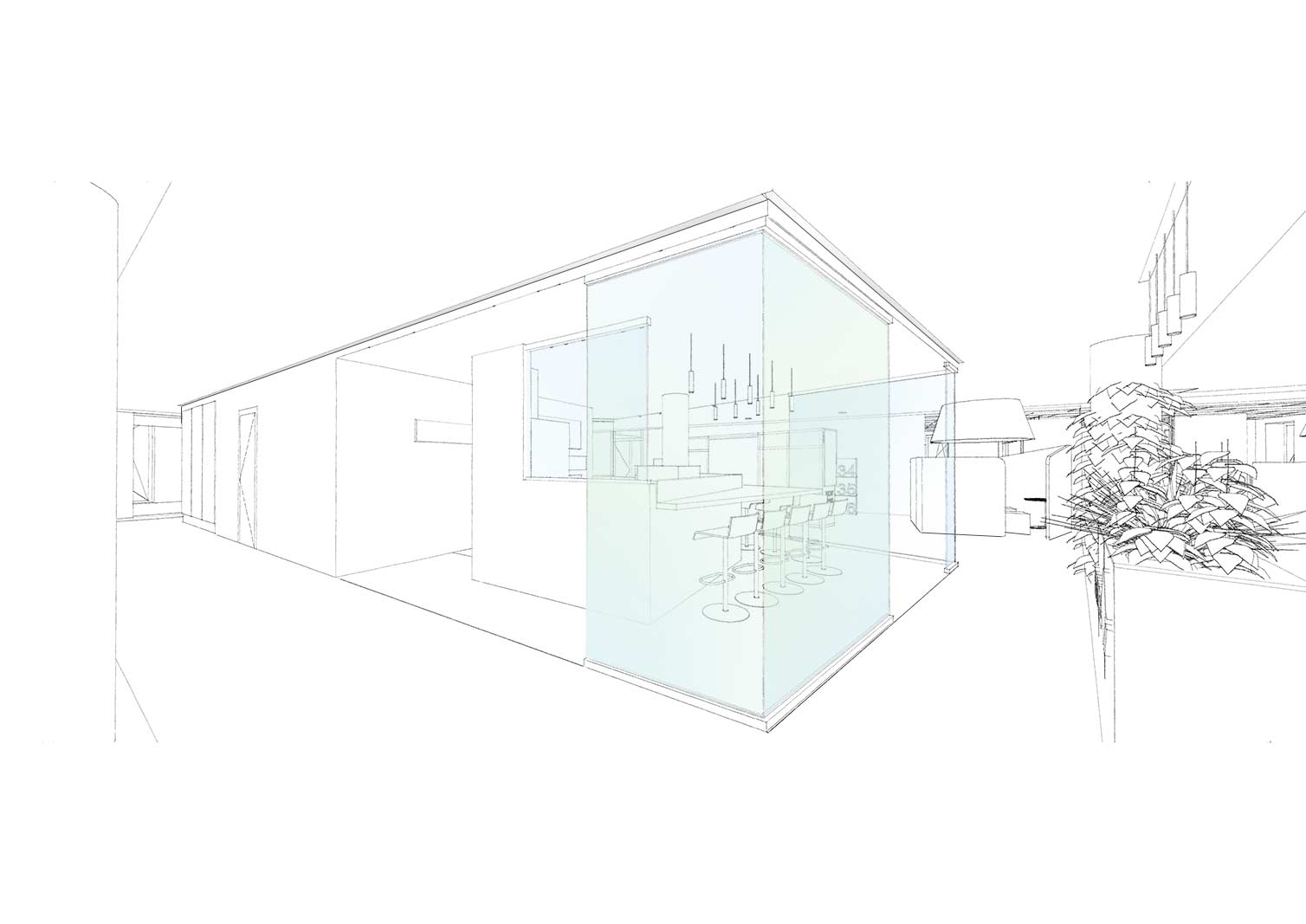 Visualisierung Glaskasten, Neubau Bürogebäude mit repräsentativer Banknutzung