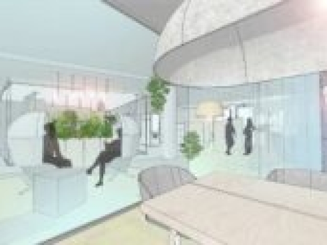 Visualisierung Meetingpoint, Neubau Bürogebäude mit repräsentativer Banknutzung
