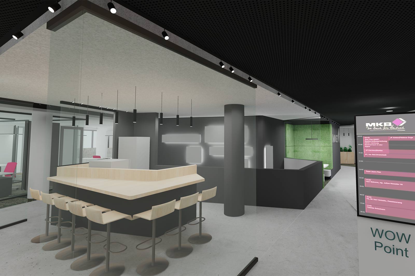 3D-Visualisierung Meetingpoint, Neubau Bürogebäude mit repräsentativer Banknutzung