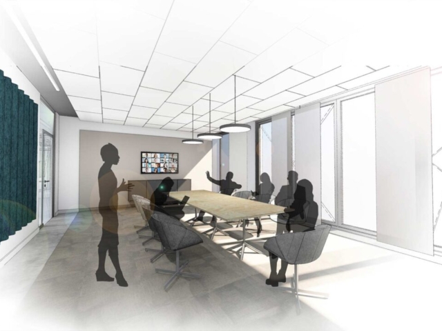 Visualisierung Seminarraum, Neubau Bürogebäude mit repräsentativer Banknutzung