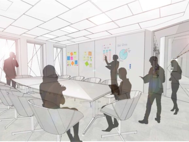 Visualisierung Seminar- bzw. Besprechungsraum, Neubau Bürogebäude mit repräsentativer Banknutzung