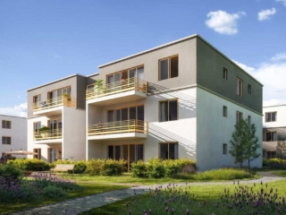 Gartenansicht, Neubau Wohnquartier mit 140 Wohnungen in Rehfelde