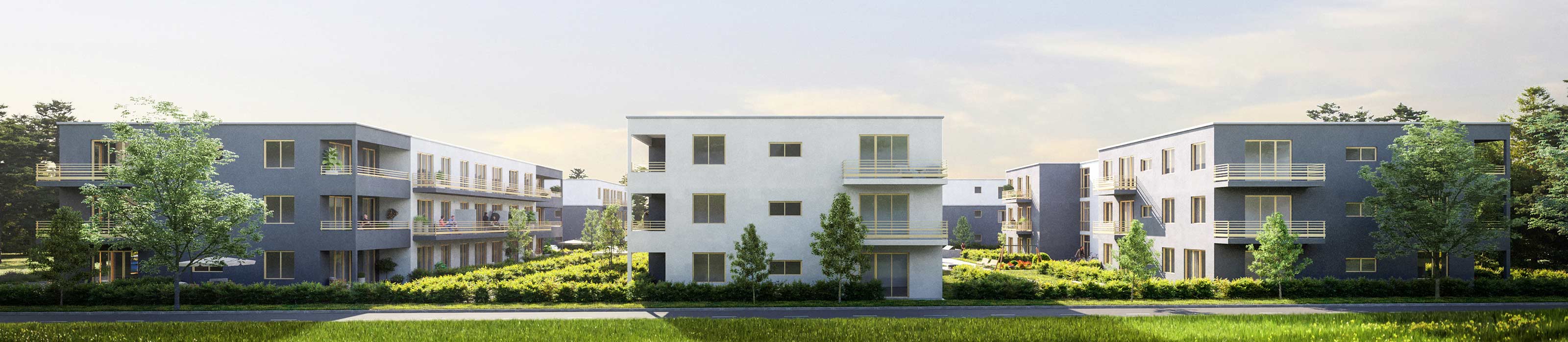 Panorama, Neubau Wohnquartier mit 140 Wohnungen in Rehfelde