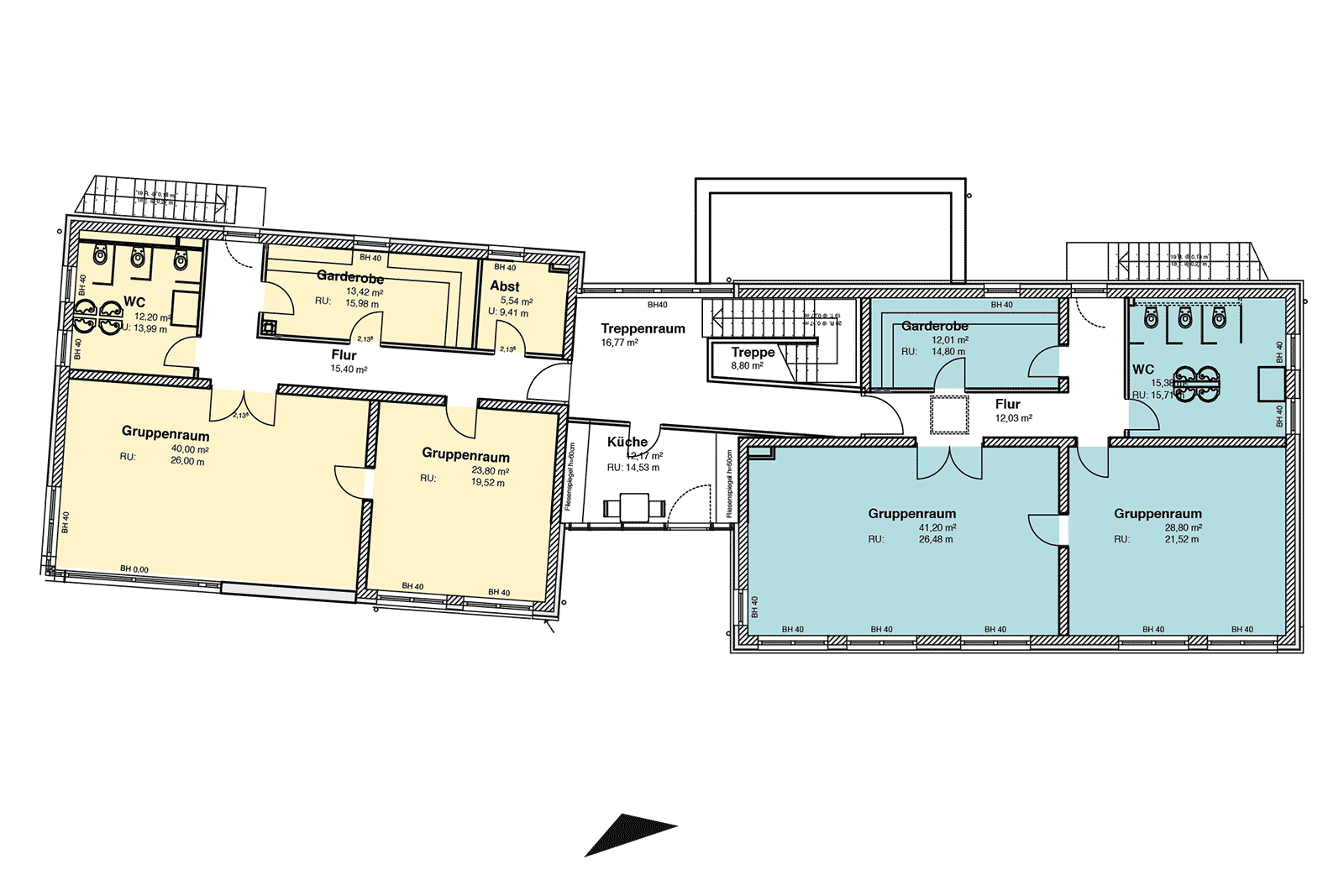 Grundriss Obergeschoss, Neubau einer Kita in Bohnsdorf
