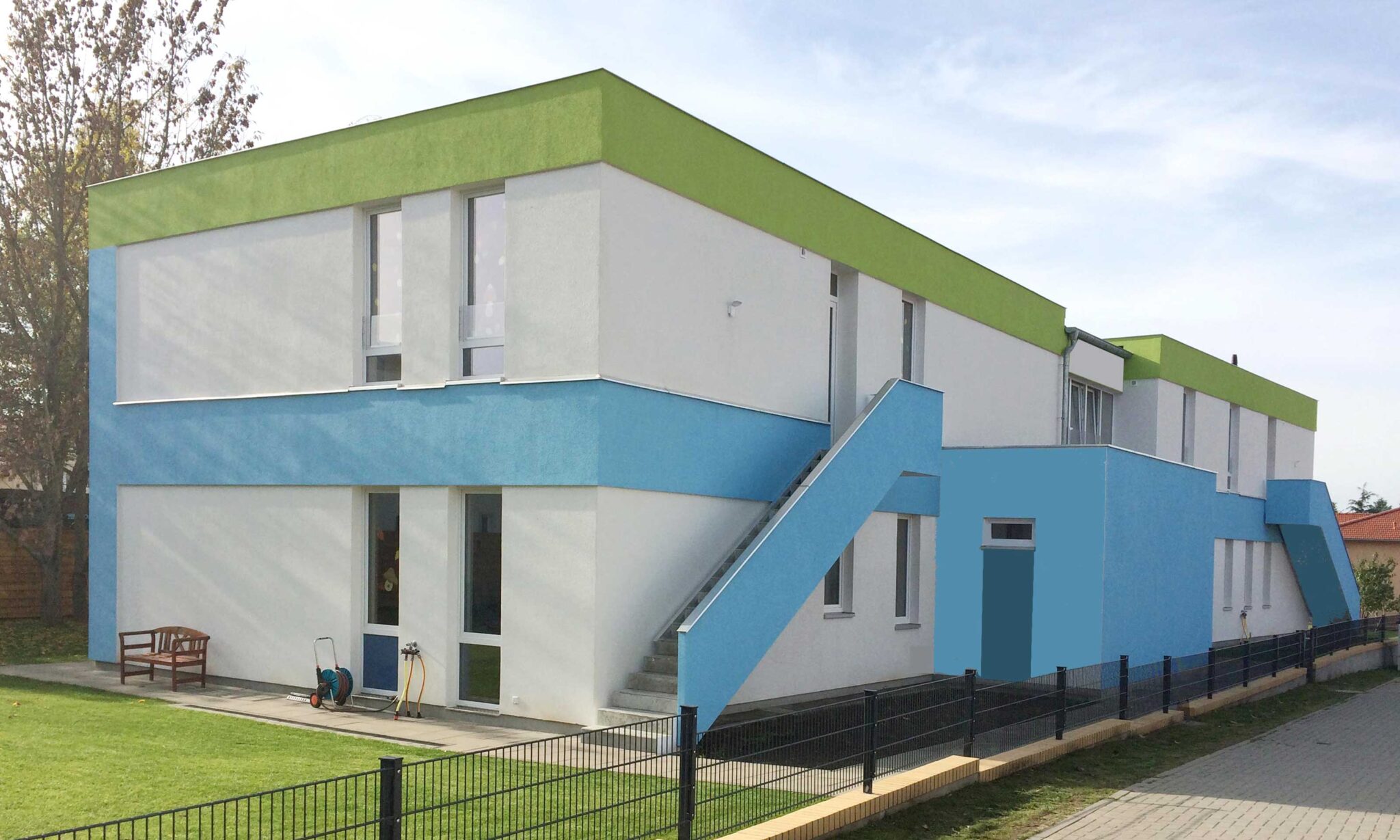 Außenansicht Gebäude, Nordansicht, Neubau einer Kita in Bohnsdorf
