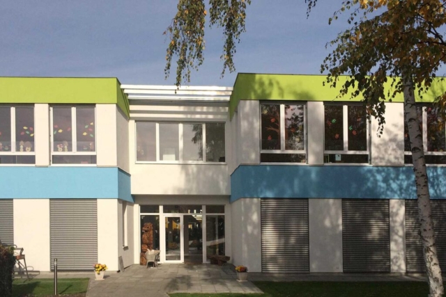 Außenansicht Gebäude, Südansicht, Neubau einer Kita in Bohnsdorf