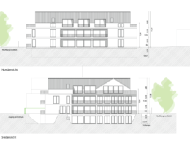 Ansichten Nord und Süd: Neubau Mehrfamilienhaus 49 Wohnungen
