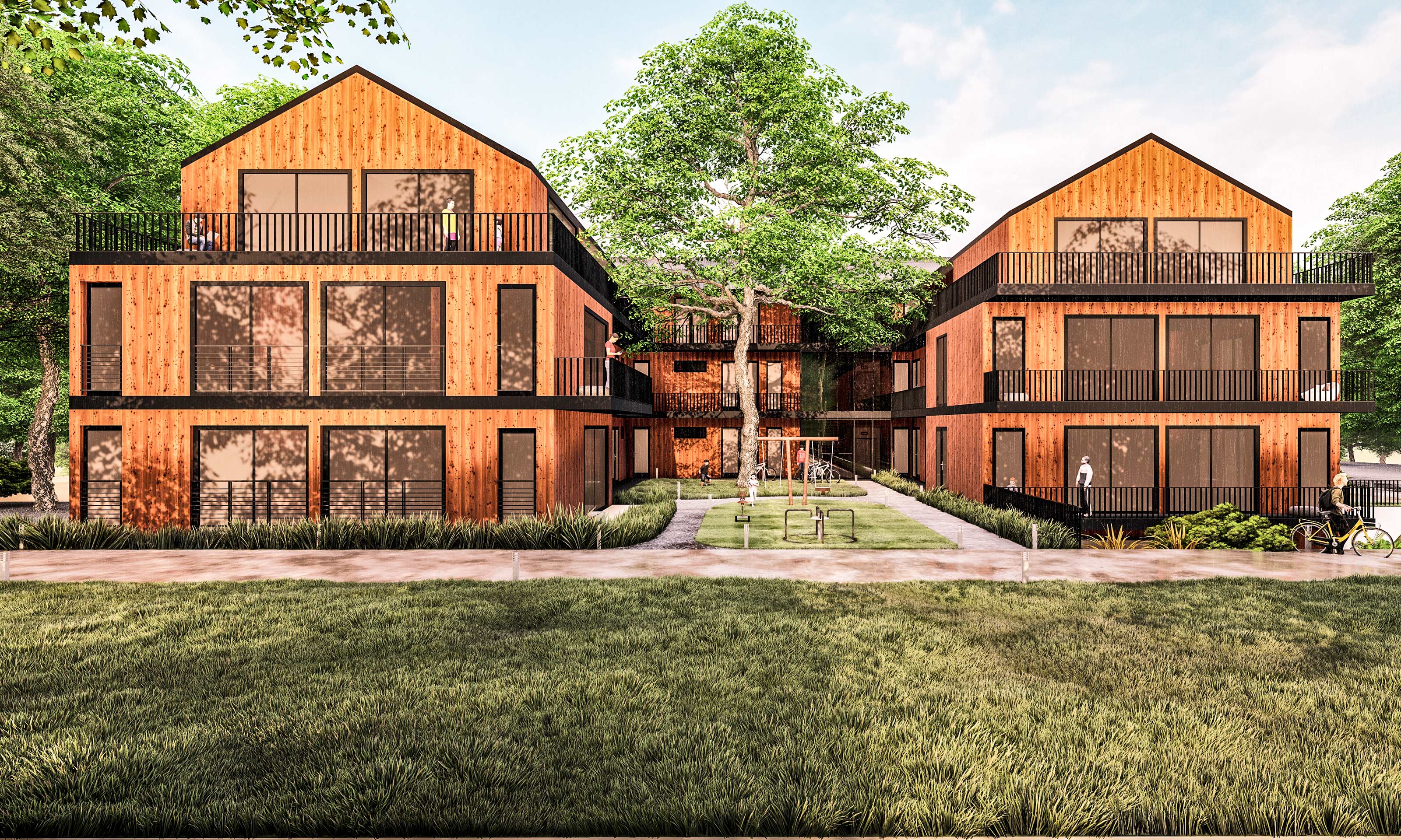 Visualisierung Erschließung vom Innenhof: Neubau Mehrfamilienhaus 49 Wohnungen